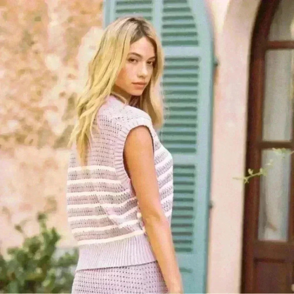 NEW Daze Dayz Eva Knit Vest Purple White Short Sleeve Size S - Picture 2 of 10